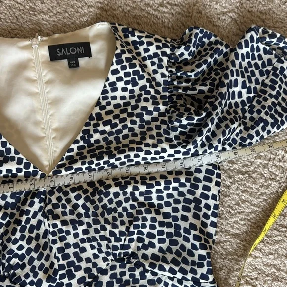 Saloni Colette Silk Crepe De Chine Navy Painterly Mini Dress Women’s US 10 - Picture 11 of 11